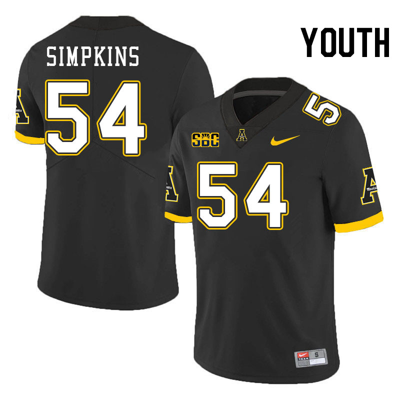 Youth #54 Gabriel Simpkins Appalachian State Mountaineers College Football Jerseys Stitched-Black